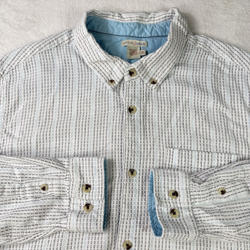 Carbon 2 Cobalt Shirt Mens XL White Geometric 100% Cotton Oxford Flip Cuff